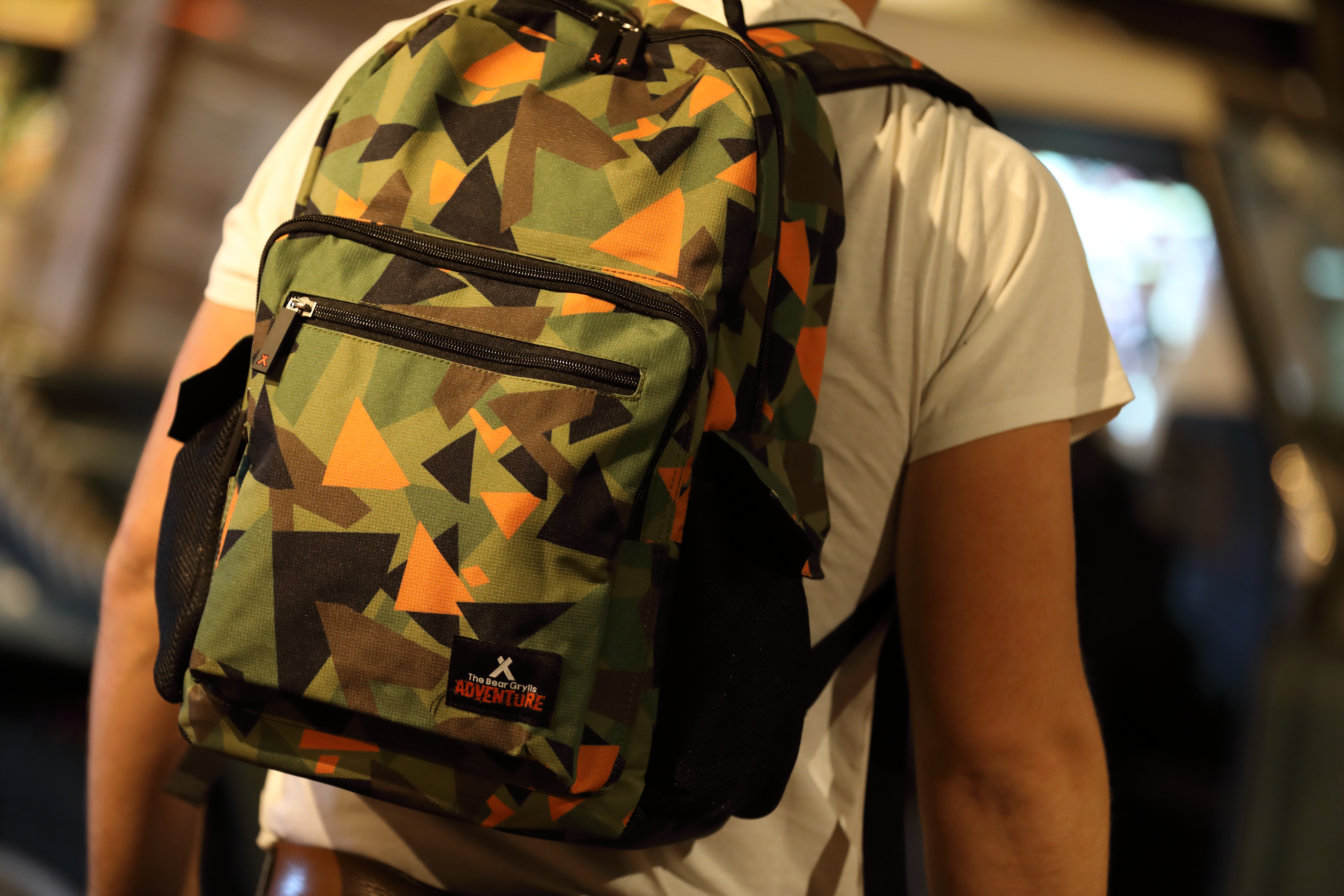 The Bear Grylls Adventure Retail Shop logo camouflage print backpack