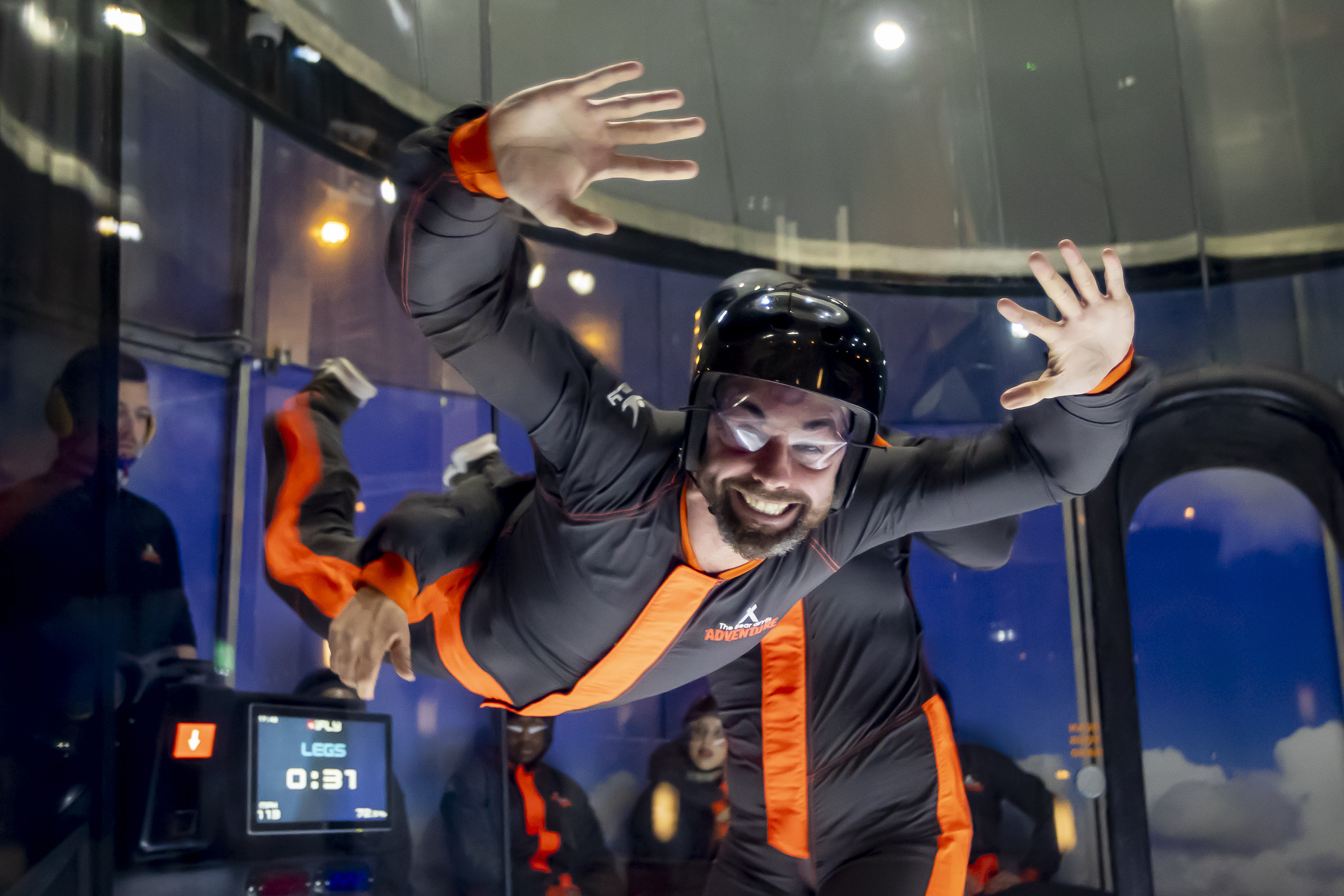 Man flies in iFLY indoor skydiving tunnel at The Bear Grylls Adventure Birmingham