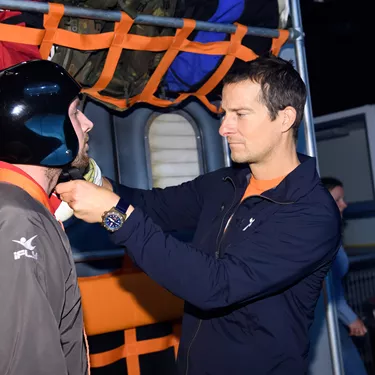 Bear Grylls talks to guests at The Bear Grylls Adventure
