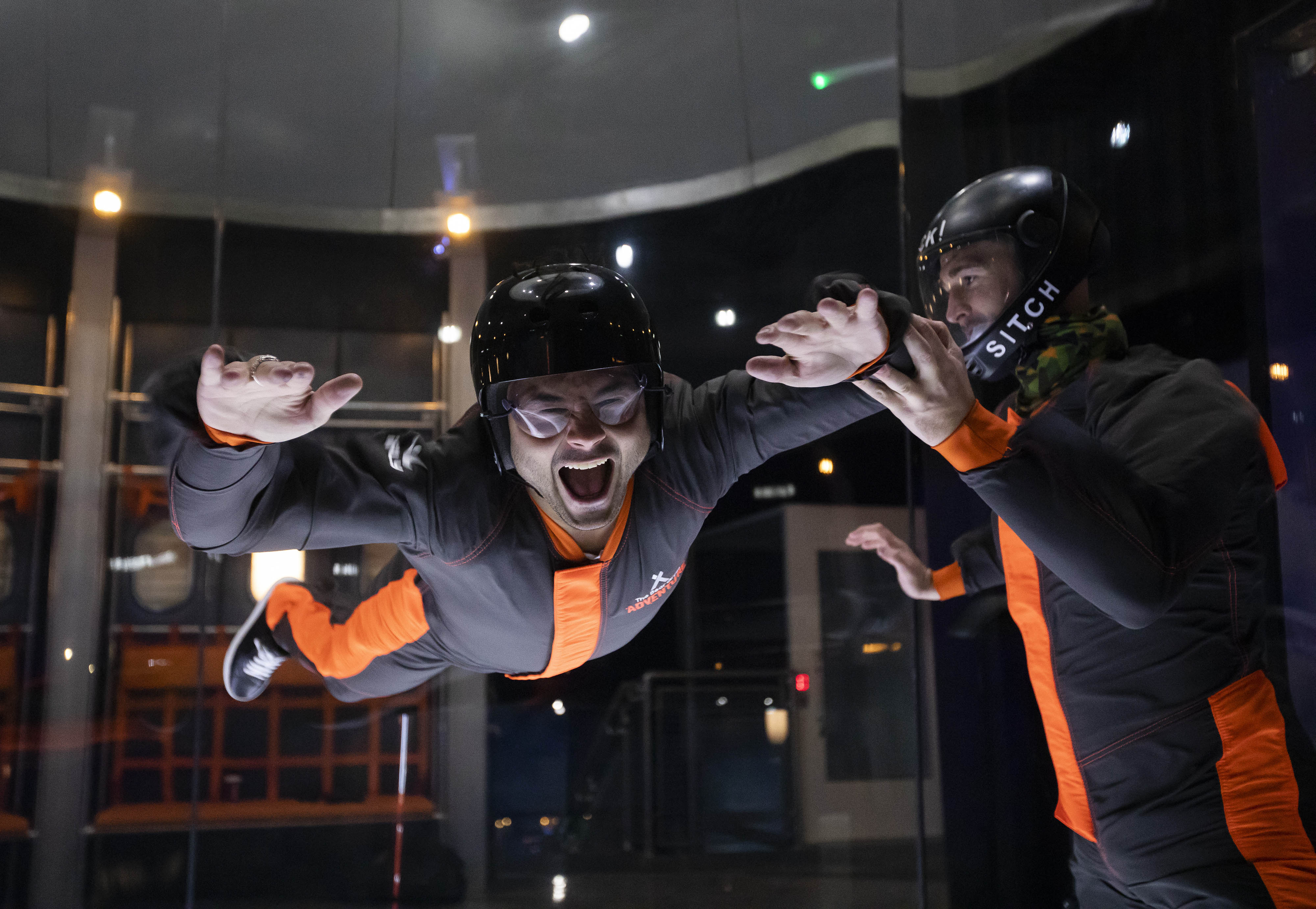 Man flies in iFLY indoor skydiving wind tunnel at The Bear Grylls Adventure Birmingham